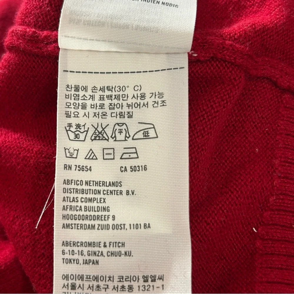 Abercrombie & Fitch V-Neck Sweater Men's Cotton Wool Cashmere Red White Medium